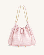 Rowan Sac seau à cordon de serrage froncé avec chaîne - Crocodile rose