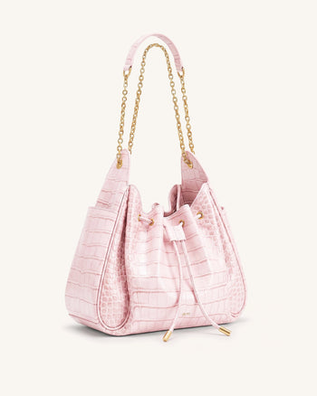 Rowan Sac seau à cordon de serrage froncé avec chaîne - Crocodile rose
