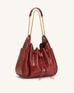 Rowan Sac seau à cordon de serrage froncé avec chaîne - Crocodile rouge foncé