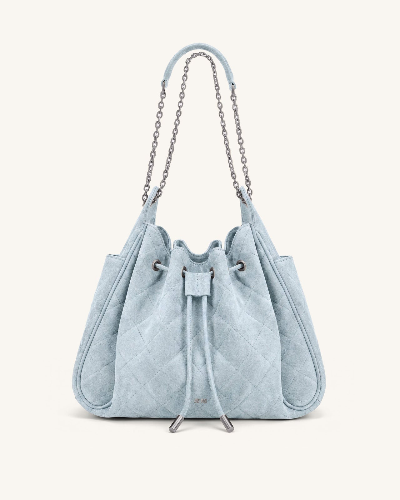 Rowan Sac seau matelassé à chaîne en faux suède - Bleu