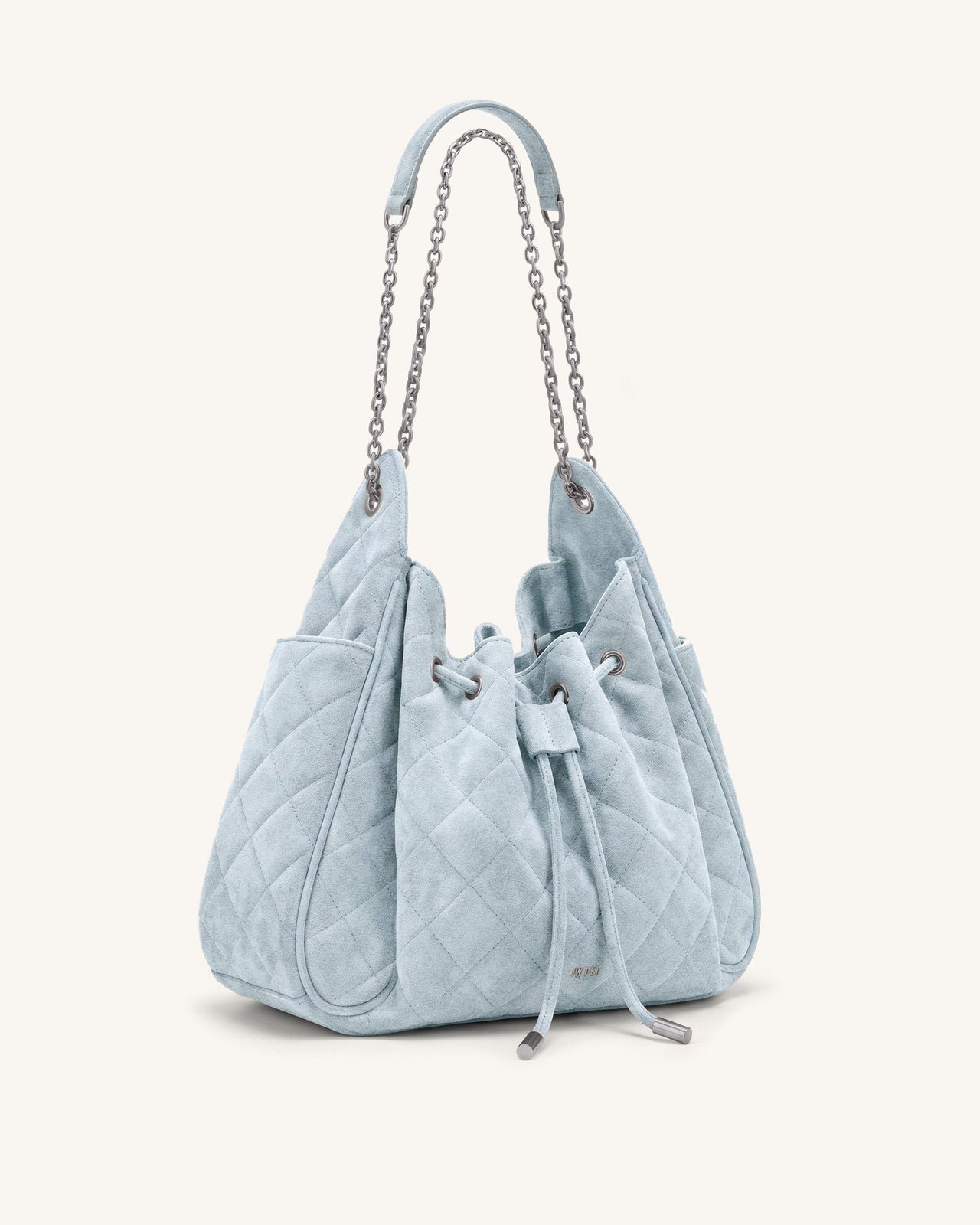 Rowan Sac seau matelassé à chaîne en faux suède - Bleu