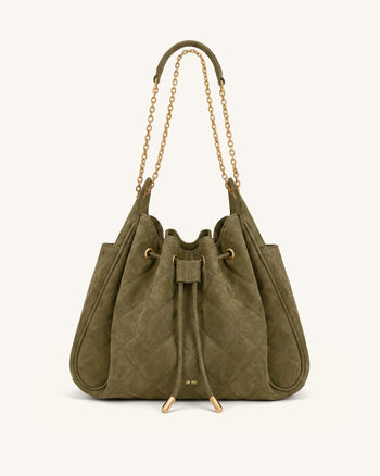 Rowan Sac seau matelassé à chaîne en faux suède - Vert olive