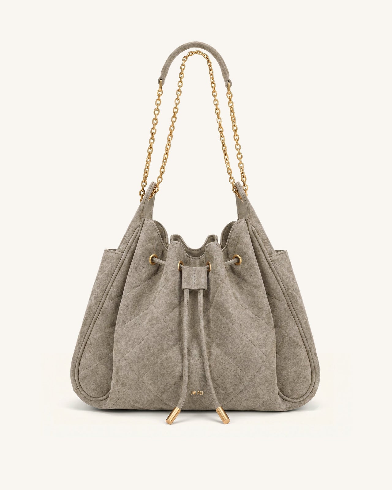 Rowan Sac seau matelassé à chaîne en faux suède - Gris