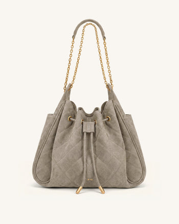 Rowan Sac seau matelassé à chaîne en faux suède - Gris