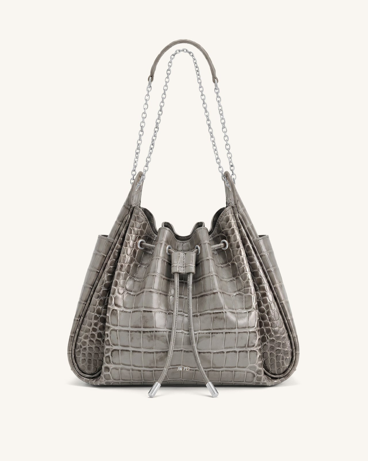 Rowan Sac seau à cordon de serrage froncé avec chaîne - Crocodile gris