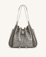 Rowan Sac seau à cordon de serrage froncé avec chaîne - Crocodile gris