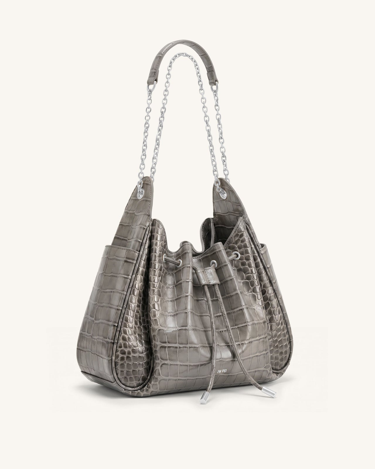 Rowan Sac seau à cordon de serrage froncé avec chaîne - Crocodile gris
