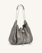 Rowan Sac seau à cordon de serrage froncé avec chaîne - Crocodile gris