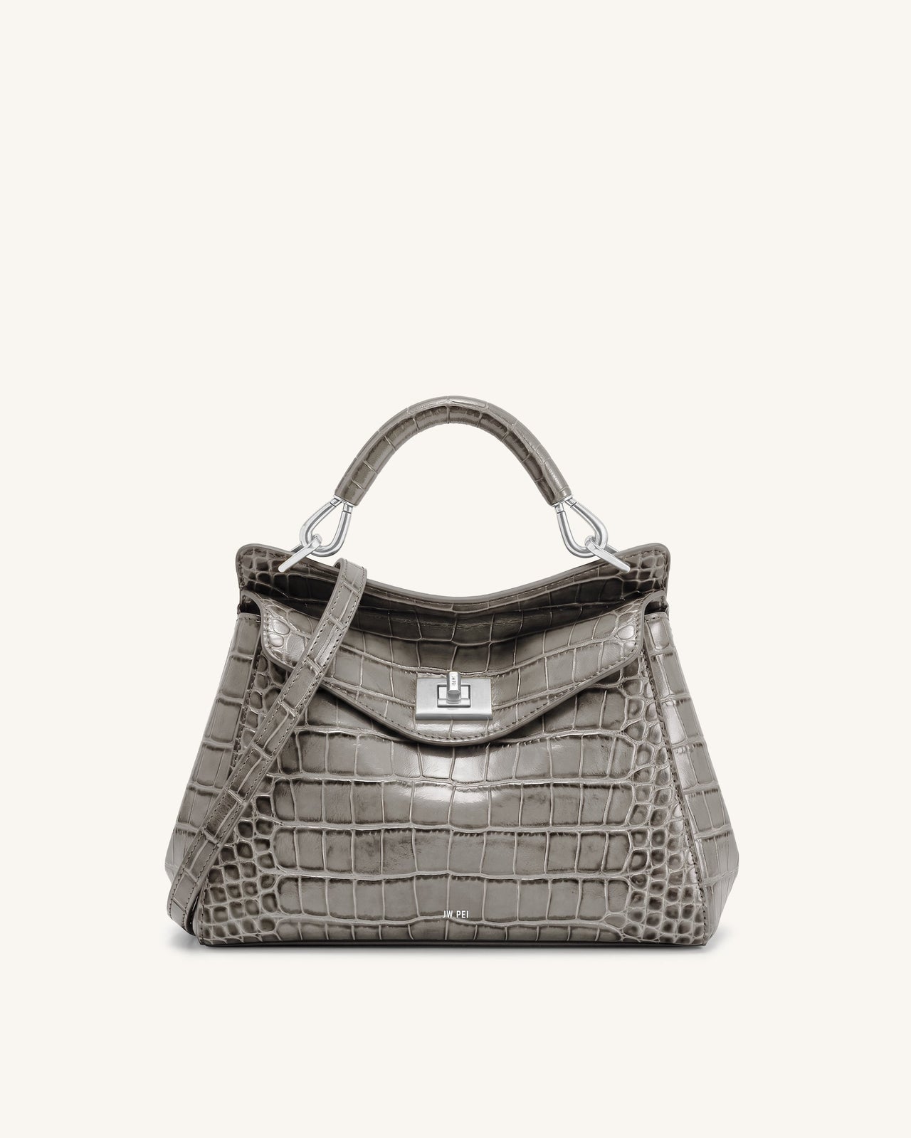 Lucia Sac à main classique à poignée supérieure - Effet croco gris