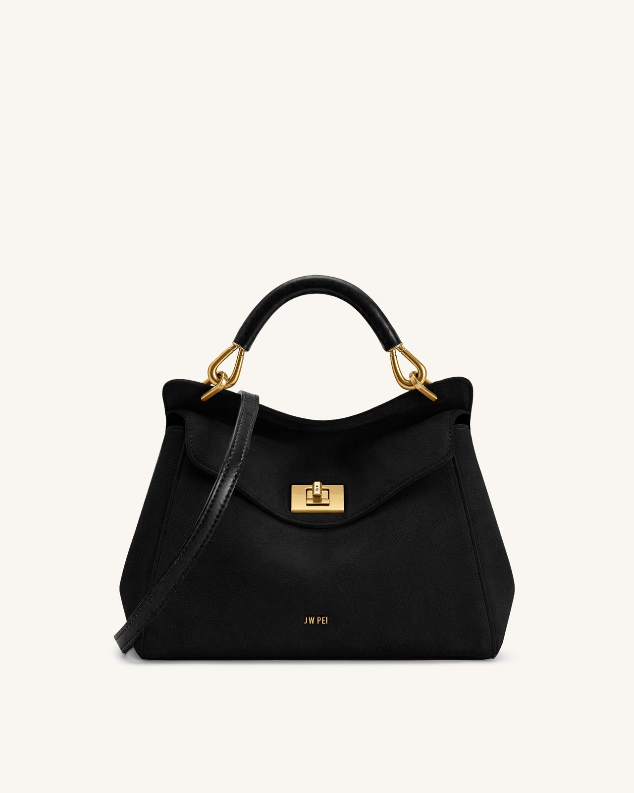 Lucia Sac à main classique en faux daim à poignée supérieure - Noir