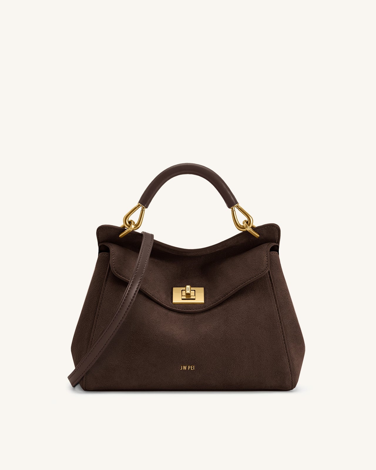 Lucia Sac à main classique en faux daim à poignée supérieure - Marron foncé