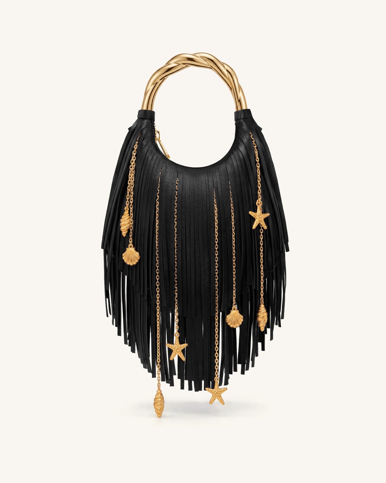 Chloe Sac à main à franges et poignée en métal - Noir