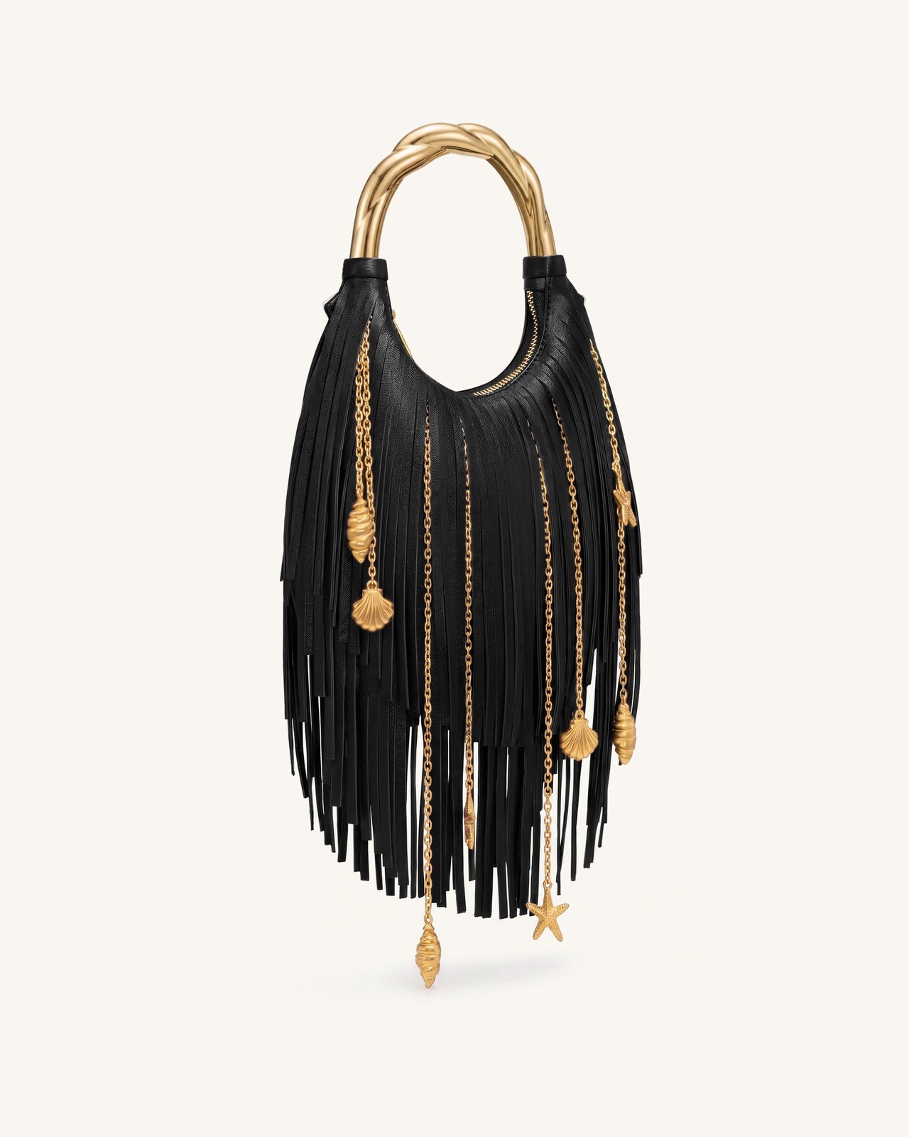 Chloe Sac à main à franges et poignée en métal - Noir