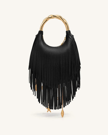 Chloe Sac à main à franges et poignée en métal - Noir