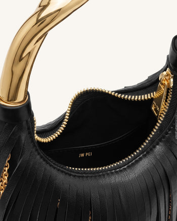 Chloe Sac à main à franges et poignée en métal - Noir