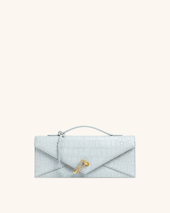 Celeste Sac à Poignée Enveloppe - Croco Bleu Clair
