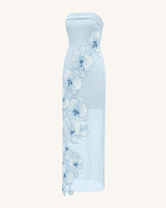 Robe brodée d'orchidées – Bleu Clair