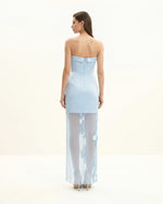Robe brodée d'orchidées – Bleu Clair