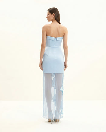 Robe brodée d'orchidées – Bleu Clair
