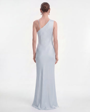 Robe longue à une épaule avec appliqués floraux - Bleu clair