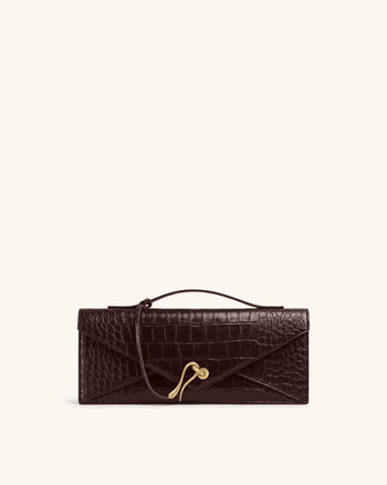 Celeste Sac à Poignée Enveloppe - Croco Marron Foncé
