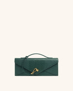 Celeste Sac à main enveloppe - Vert olive à texture lézard