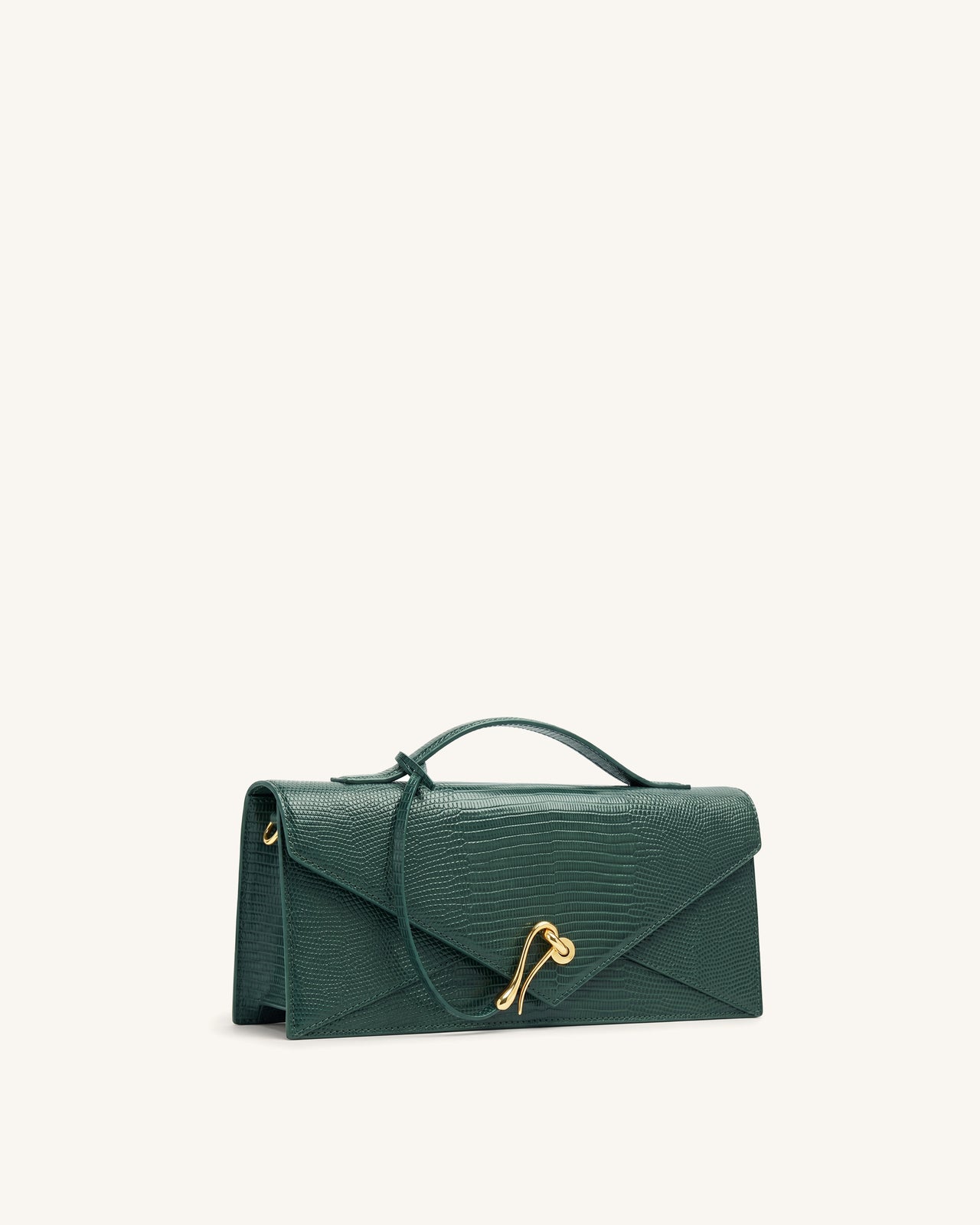 Celeste Sac à main enveloppe - Vert olive à texture lézard