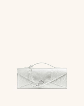 Celeste Sac à Poignée Enveloppe - Texture Lézard Argenté