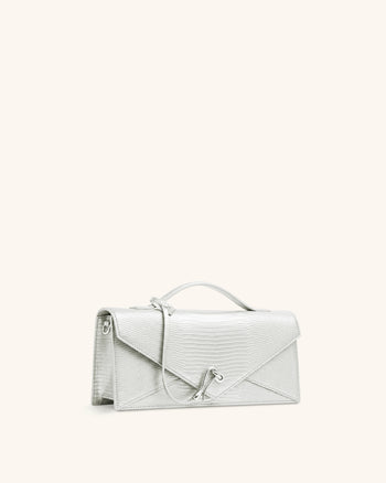 Celeste Sac à Poignée Enveloppe - Texture Lézard Argenté