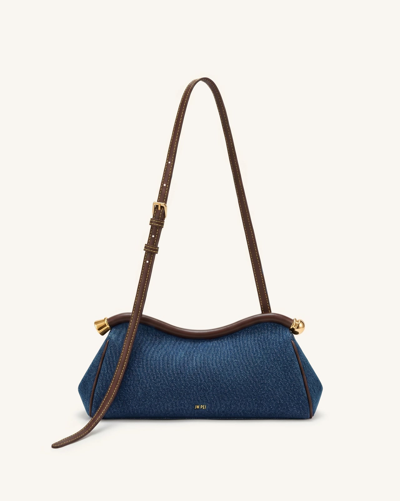 Naomi Sac d'épaule incurvé - Denim bleu