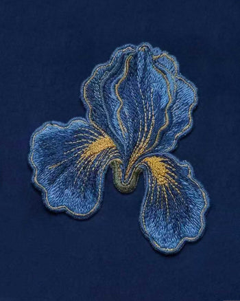 Iris Robe longue trapèze brodée - Bleu marine