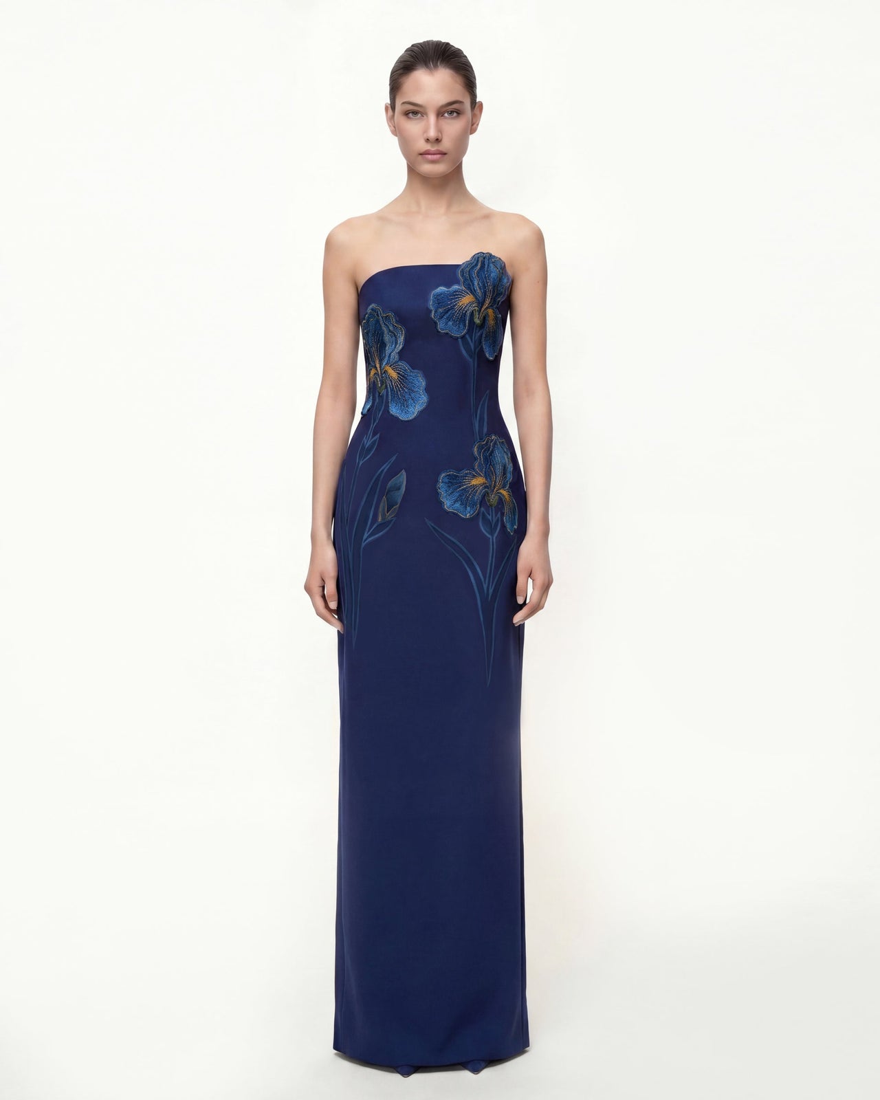 Iris Robe longue bustier brodée - Bleu marine