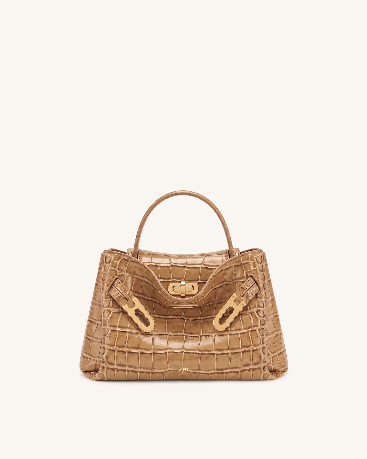 Rhea Petit sac d'épaule à double boucle - Crocodile marron clair
