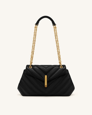 Valerie Sac porté épaule matelassé à rabat et chaîne - Noir