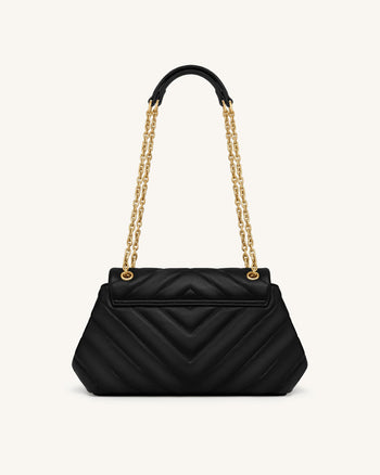 Valerie Sac porté épaule matelassé à rabat et chaîne - Noir