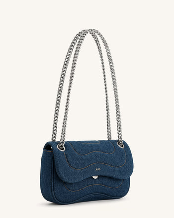Tina Sac bandoulière matelassé à chaîne - Denim bleu