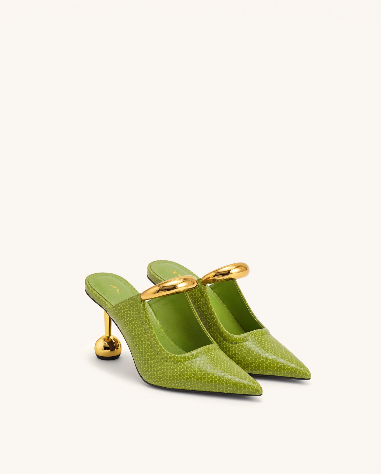 Sofia Mules à talon sphérique avec détail en métal - Vert