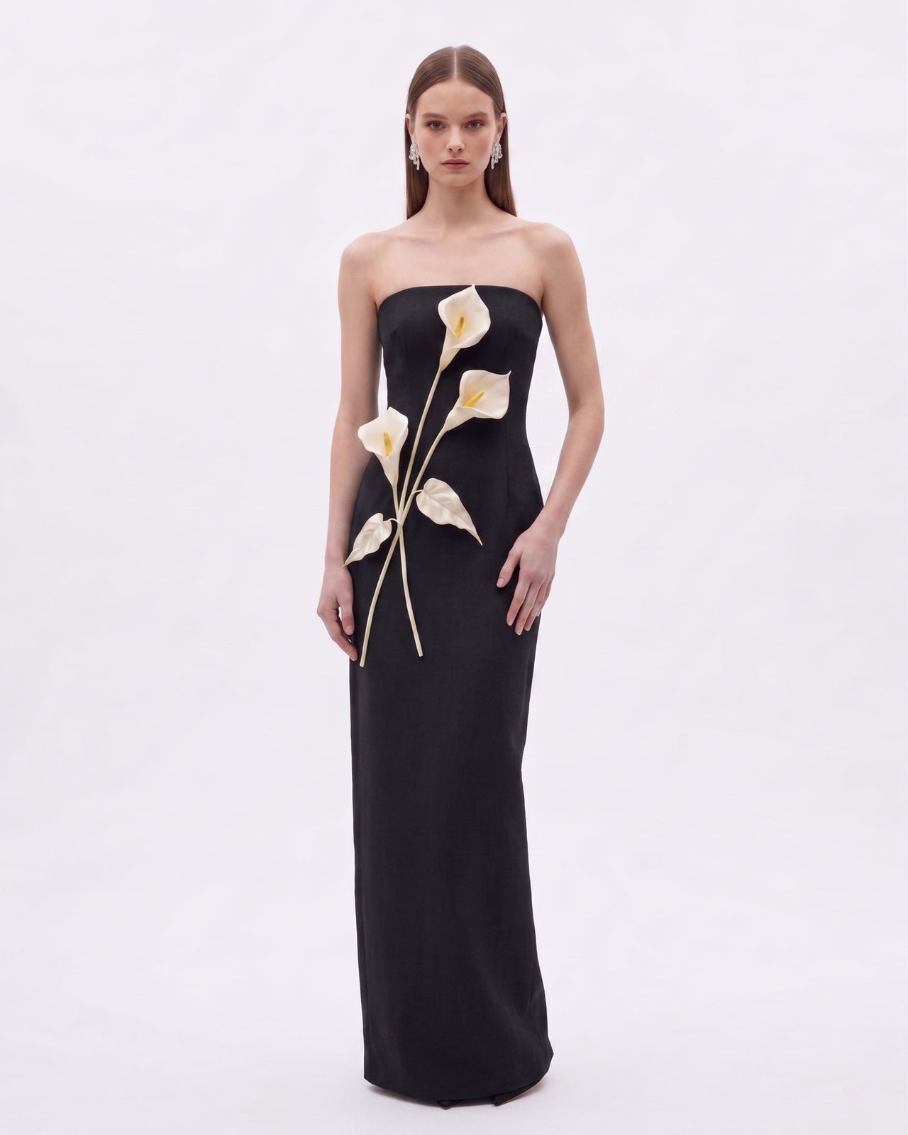 Robe bustier à appliqués floraux - Noir