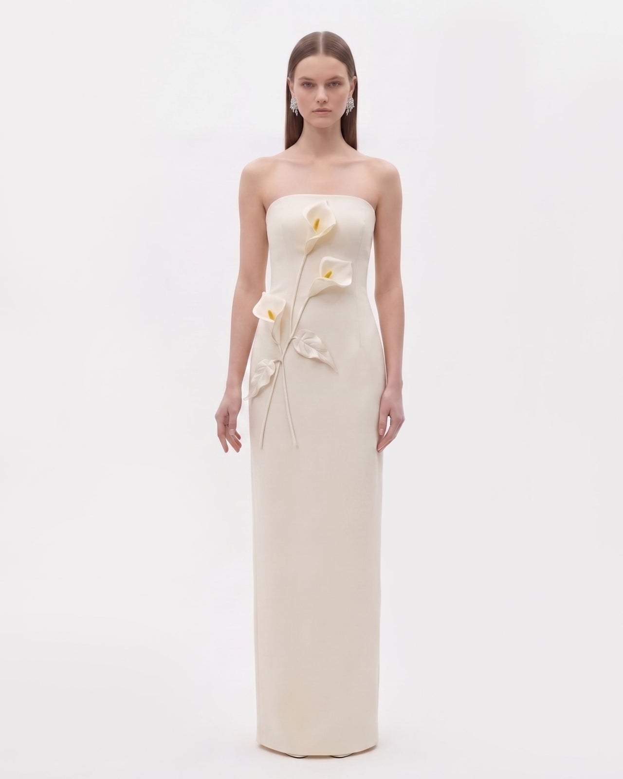Robe bustier à appliqués floraux - Ivoire crème