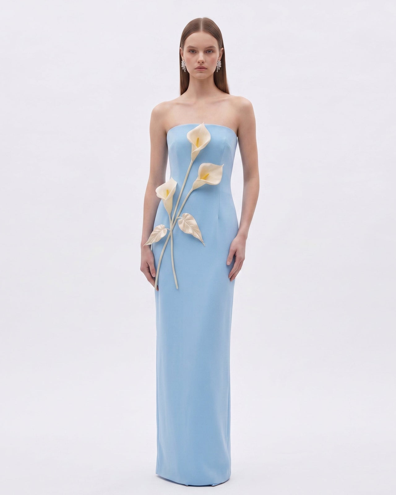 Robe bustier à appliqués floraux - Bleu clair