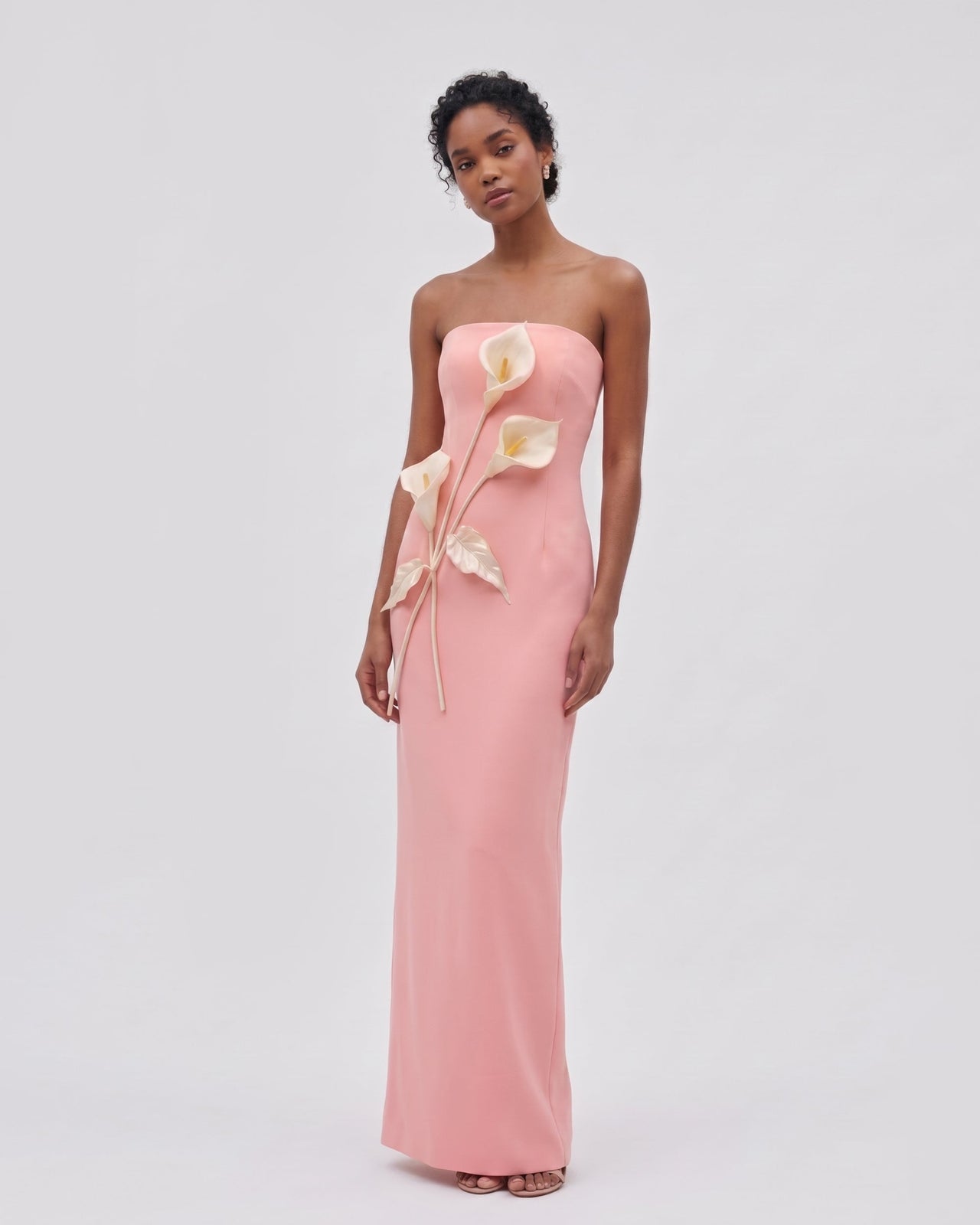 Robe bustier à appliqués floraux - Rose corail
