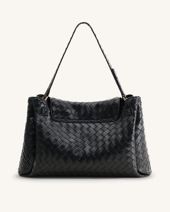 Rhea Grand sac à bandoulière texturé tissé - Noir