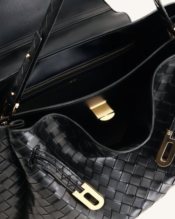 Rhea Grand sac à bandoulière texturé tissé - Noir