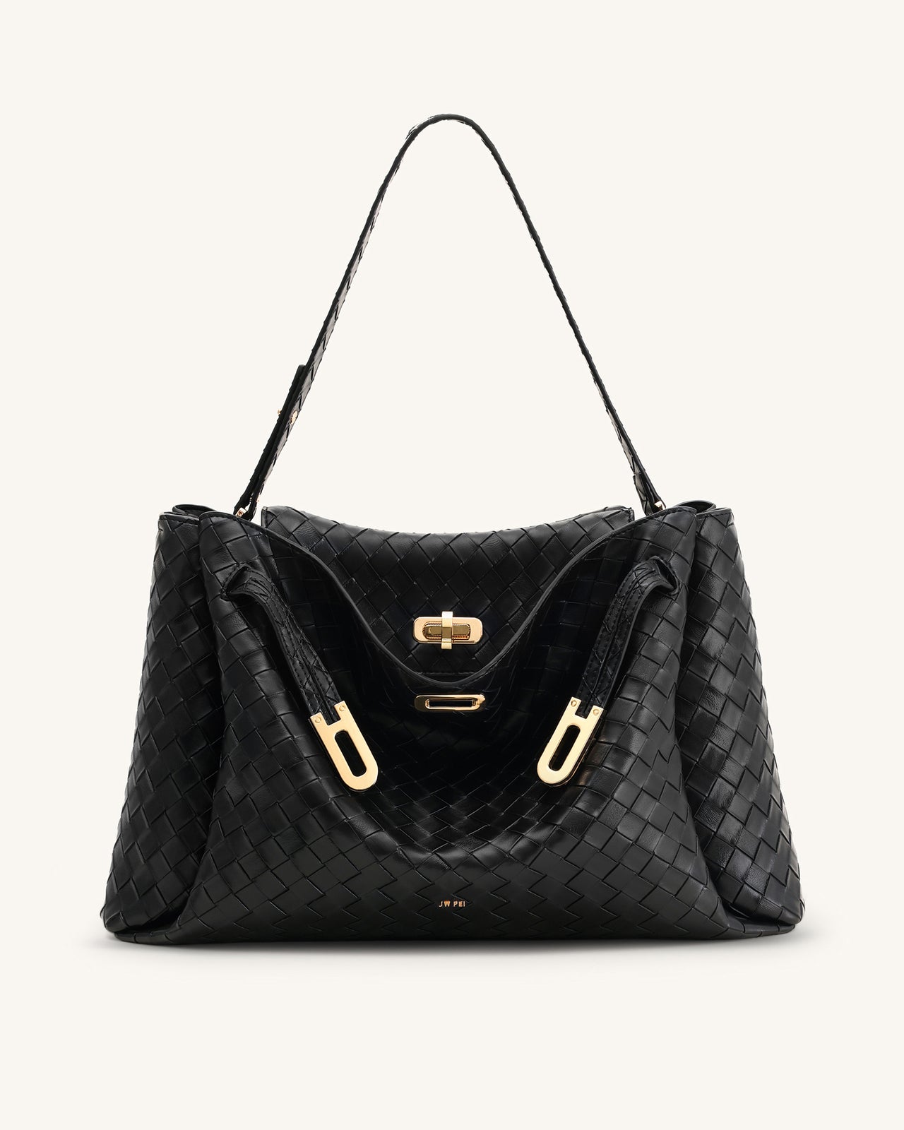 Rhea Grand sac à bandoulière texturé tissé - Noir