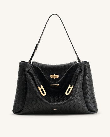 Rhea Grand sac à bandoulière texturé tissé - Noir
