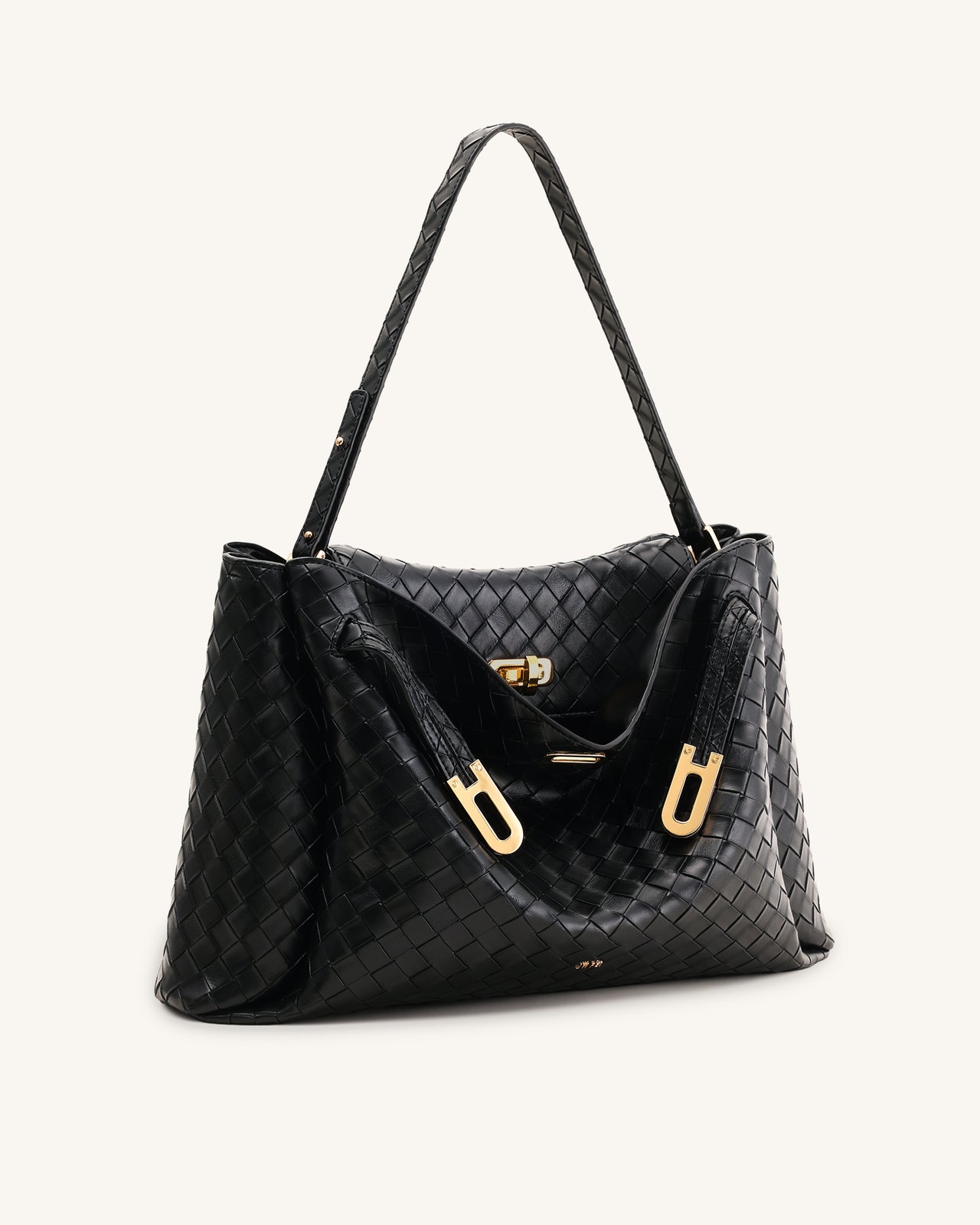 Rhea Grand sac à bandoulière texturé tissé - Noir