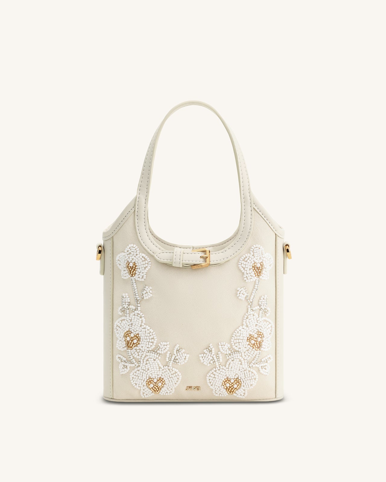 Brooke Mini sac à main orné d'une orchidée perlée avec ceinture - Ivoire