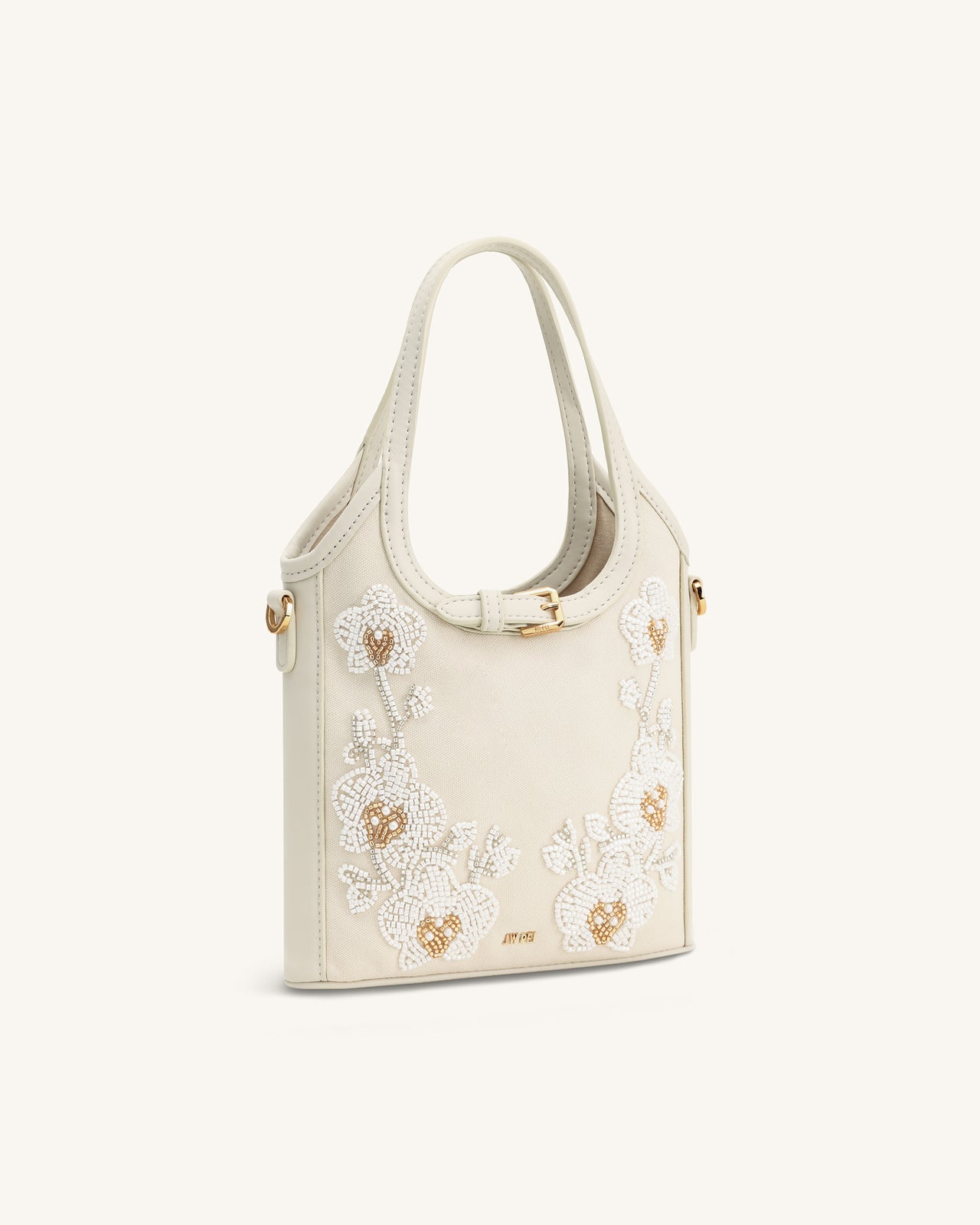 Brooke Mini sac à main orné d'une orchidée perlée avec ceinture - Ivoire