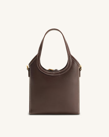 Brooke Mini Sac à Main Ceinturé Orné avec Anse Supérieure - Marron Foncé