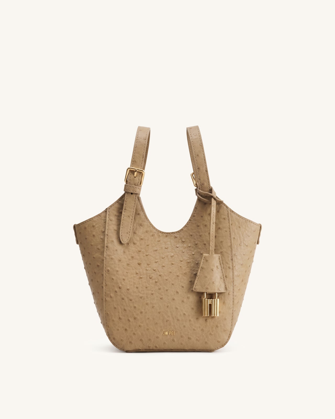 Ines Sac cabas imitation autruche avec cadenas - Kaki